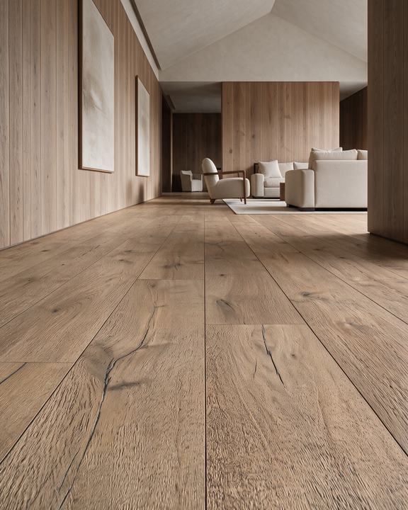 Reclaimed French white oak floor in a home