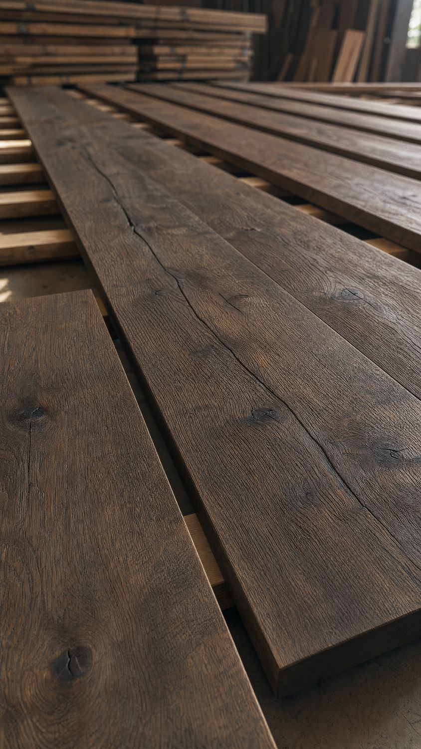 Close view of reclaimed white oak planks